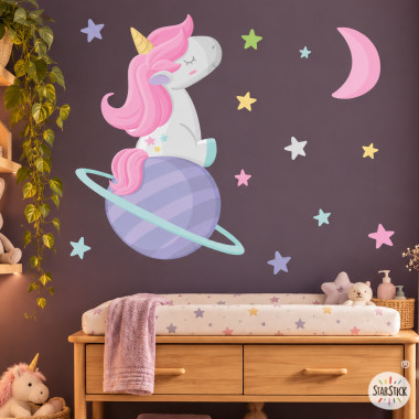 Dreamy unicorn wall sticker pink purple – Personalized girls nursery wall decor