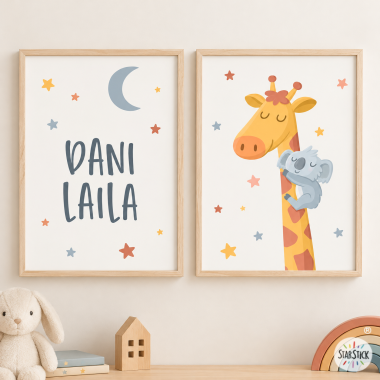 Affiches pour enfants personnalisables  - Girafe avec koala