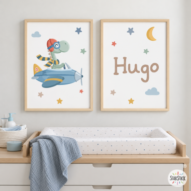 Cuadros personalizados infantiles - Avión con dinosaurio