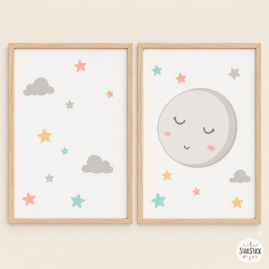 Lot de 2 feuilles décoratives - Pleine lune avec étoiles