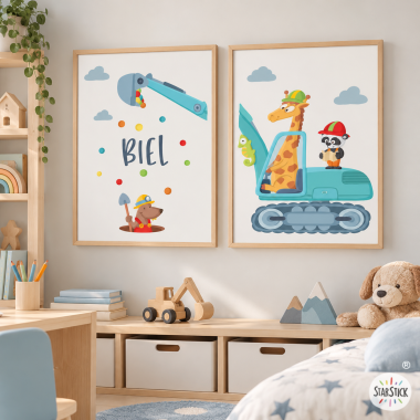Pack with 2 children's paintings - Excavator