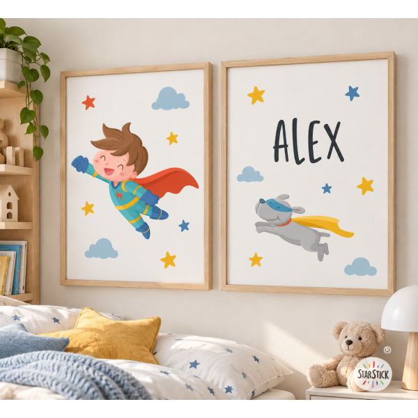 Pack 2 cuadros infantiles colección Súper Niño – Láminas decorativas infantiles