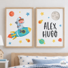 Pack 2 cuadros infantiles personalizados – Niño con cohete