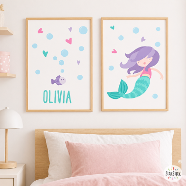 Customizable decorative prints. Mermaid girl. Decoration for girls