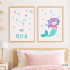 Pack 2 láminas infantiles personalizadas – Niña sirena – Decoración para niñas