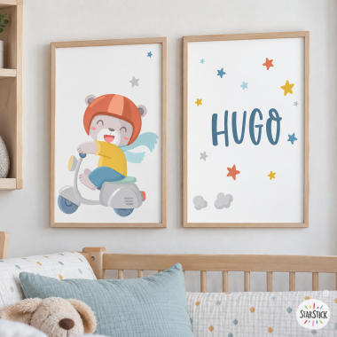 2 quadres infantils personalitzables - Vespa amb osset. Decoració infantil