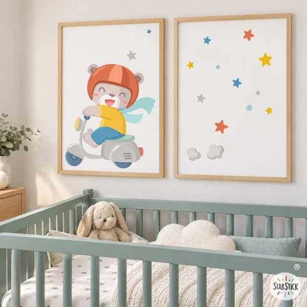 2 quadres infantils personalitzables - Vespa amb osset. Decoració infantil