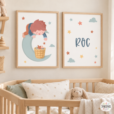 Affiches personnalisables pour enfants - Enfant sur la lune