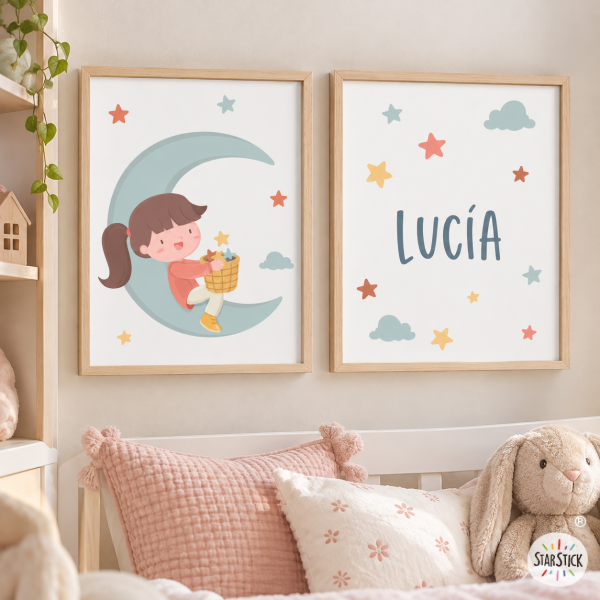 Làmines infantils personalitzables - Nena a la lluna - Decoració infantil