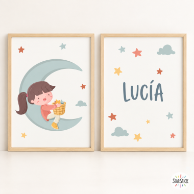 Làmines infantils personalitzables - Nena a la lluna - Decoració infantil