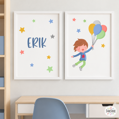 2 customizable children's paintings - Boy with balloons