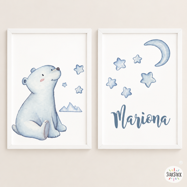 Pack of 2 decorative prints – Polar bear – Children’s room decoration