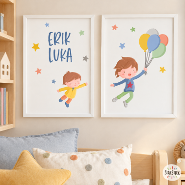 Tableaux personnalisés pour enfant – Frères et sœurs avec des ballons – Décoration enfant