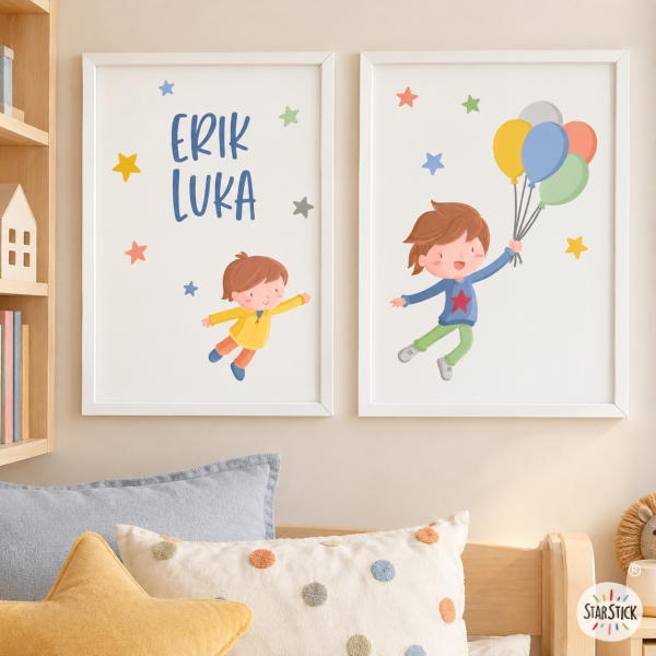 Tableaux personnalisés pour enfant – Frères et sœurs avec des ballons – Décoration enfant