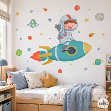 Vinilo infantil cohete astronauta para niño – Pegatinas de pared para habitación infantil