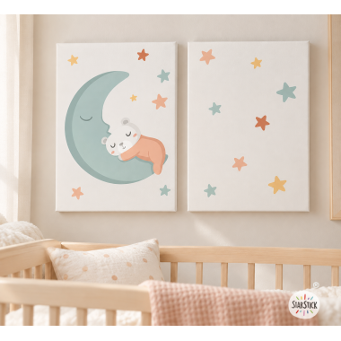 Set of 2 children's prints - Little bear on the moon - Personalized paintings