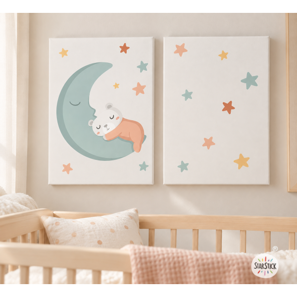 Set of 2 children's prints - Little bear on the moon - Personalized paintings