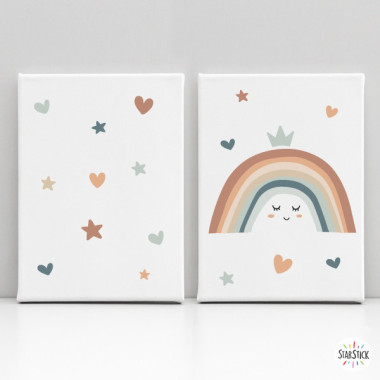 2 cuadros infantiles personalizados - Arcoíris sonriente