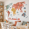 Comprar vinil educatiu mapamundi infantil color ocre, adhesiu de paret per a decoració escolar en col·legis i aules