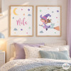 Bruja voladora. Pack de 2 láminas infantiles personalizables