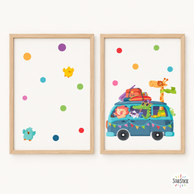 Pack de 2 Cuadros infantiles personalizables - Furgo camping