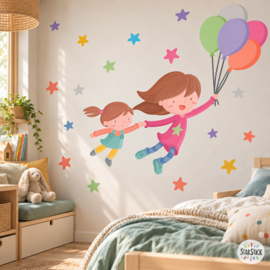 Acheter sticker mural personnalisé sœurs avec ballons, adhésif mural pour chambre d'enfant et bébé