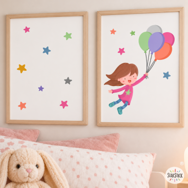 2 cuadros infantiles personalizables - Niña con globos