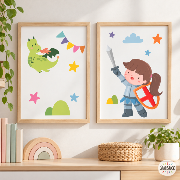 2 Cuadros infantiles personalizables. Caballera medieval