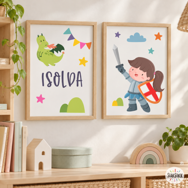 2 Cuadros infantiles personalizables. Caballera medieval