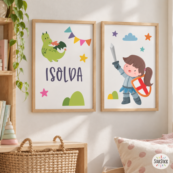 2 Cuadros infantiles personalizables. Caballera medieval