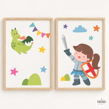 2 Cuadros infantiles personalizables. Caballera medieval