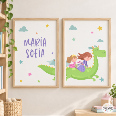 Custom Children’s Pictures - Dragon with 2 Princesses