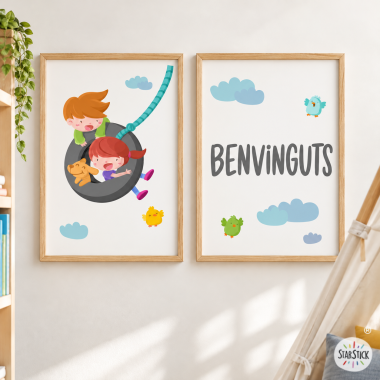 Pack de 2 cuadros decorativos - Niño y niña en el columpio