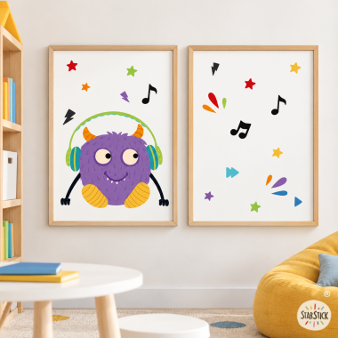 Pack de 2 feuilles - Big monster Music Lilas - Décoration chambre jeunesse
