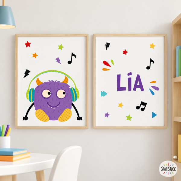 Pack amb 2 quadres - Big monster Music lila - Decoració d'habitacions juvenils