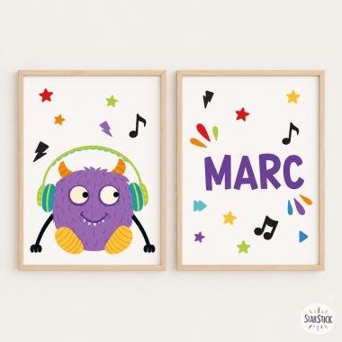 Pack amb 2 quadres - Big monster Music lila - Decoració d'habitacions juvenils