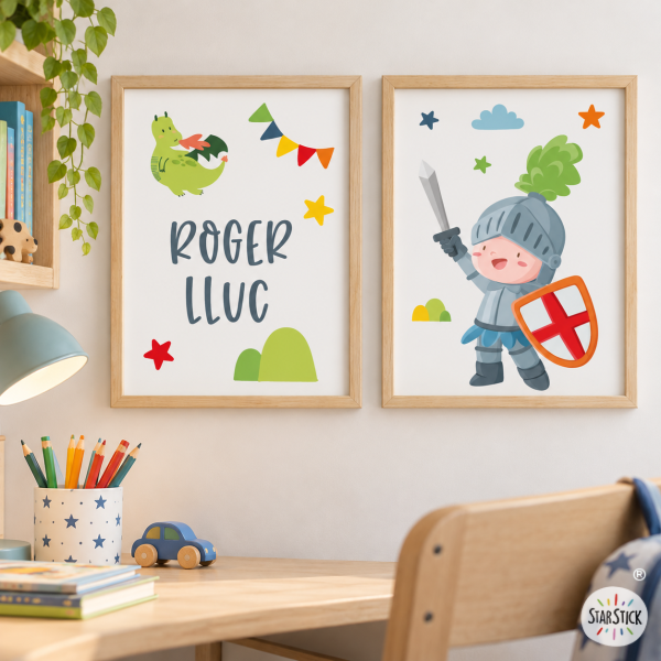 2 cuadros infantiles – Caballero medieval | Decoración habitaciones de niños