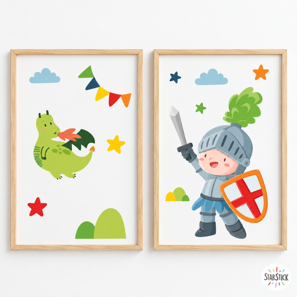 2 Kids’ Prints – Medieval Knight | Boys’ Room Decor