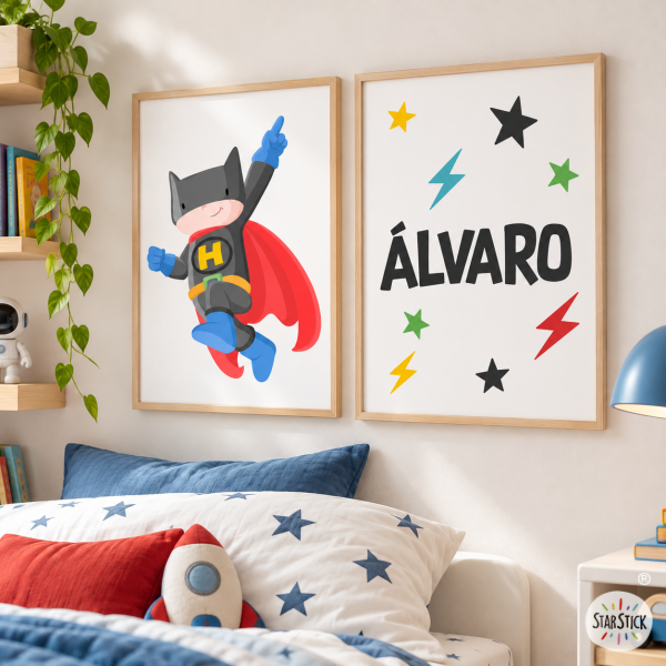 Set of 2 Kids’ Prints – Batboy Superhero | Boys’ Room Decor