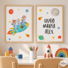 2 quadres infantils personalitzats – 3 germans amb coet | Decoració infantil