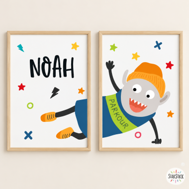 Original and fun youth decoration - Big monster Parkour - Pack of 2 posters