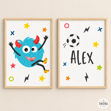 Set of 2 decorative wall art prints for kids and teens - Big Monster Football