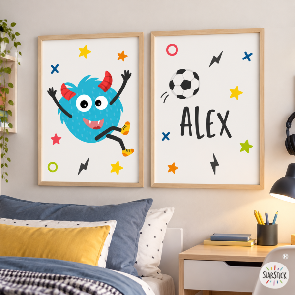 Pack de 2 cuadros decorativos juveniles - Big Monster Fútbol