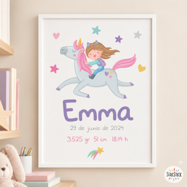 Girl with unicorn - Baby birth prints
