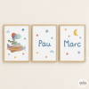 Pack de 3 láminas infantiles personalizables - Avión con dinosaurio