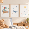 Pack de 3 láminas infantiles personalizables - Avión con dinosaurio