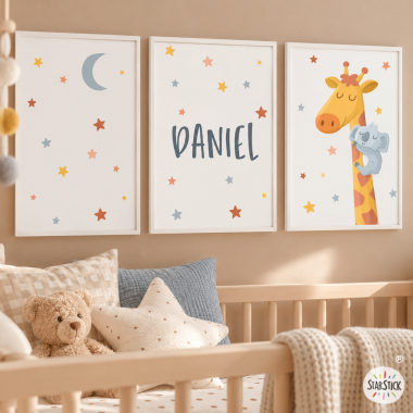 3 tableaux enfant personnalisés - Girafe et koala | Décoration pour bébé