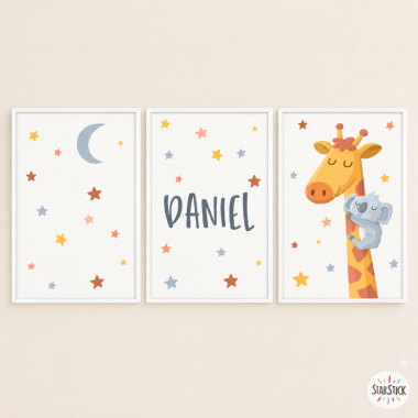 3 Cuadros infantiles personalizados - Jirafa y Koala | Decoración para bebé