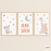 Pack de 3 cuadros personalizados para bebé - Animales tocando la luna