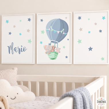 Pack de 3 cuadros infantiles - Animales Volando en Globo